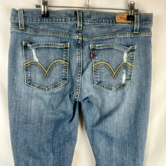Levi's Y2K 524 Too Superlow Jeans Juniors 11 Blue Skinny Distressed Low Rise - Picture 6 of 9